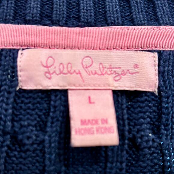 Lilly Pulitzer Navy Blue Cable Knit Cotton Sweater, Women's Size Large - Picture 5 of 6